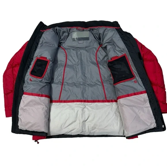 VTG Nike Puffer Down Filled Coat Mens Large Red Back Center Swoosh Y2K